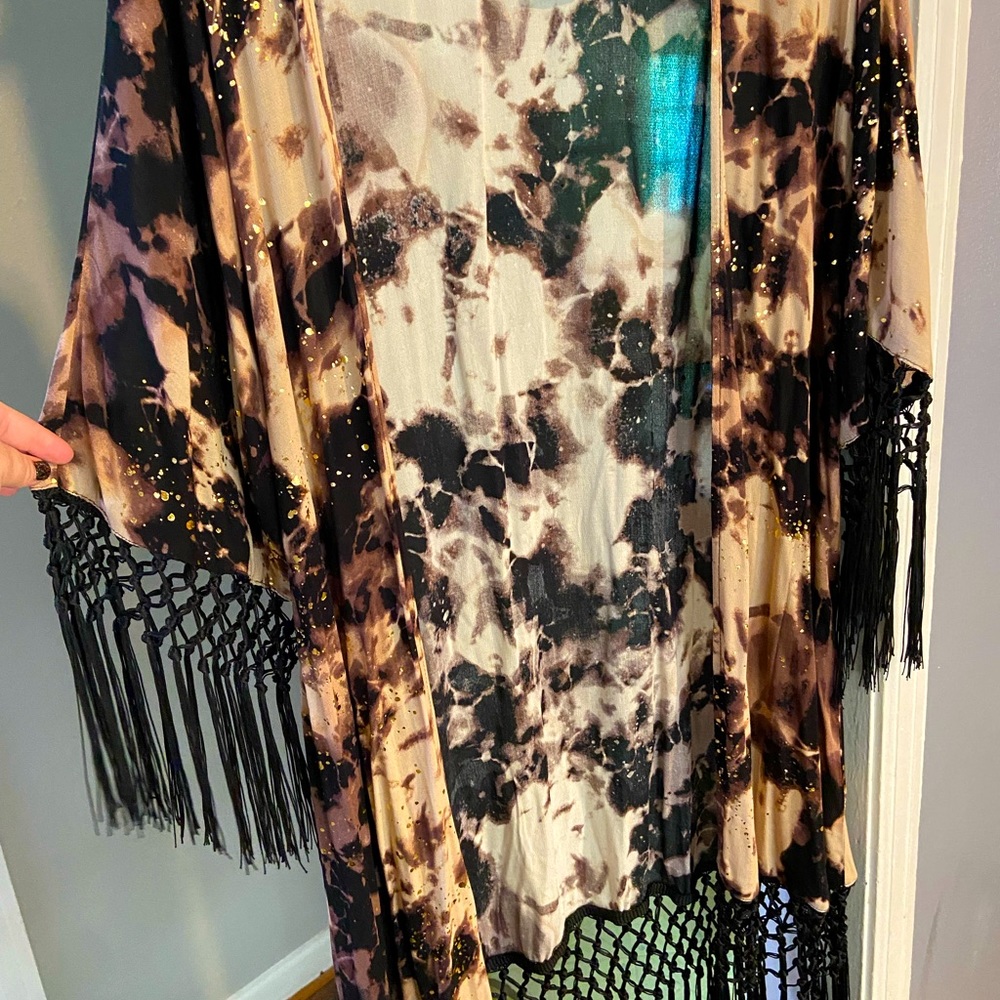 Torrid tie dye fringe kimono